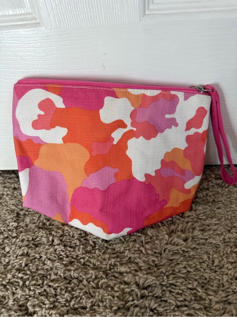 Pink Orange Floral Canvas Wristlet Pouch